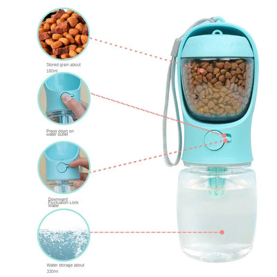 Portable Dog Cat Water Bottle with Storage Food and Water Container